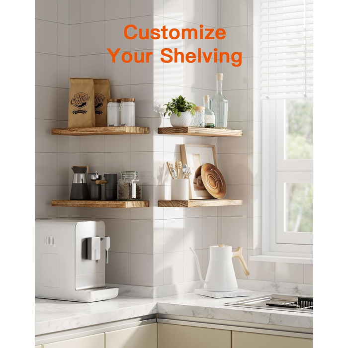 Полиця настінна Pipishell Wandregal Holz 40 см, набір 4 шт., дерево Paulownia, плаваюча полиця для кухні, ванної, спальні, офісу (світло-коричнева)