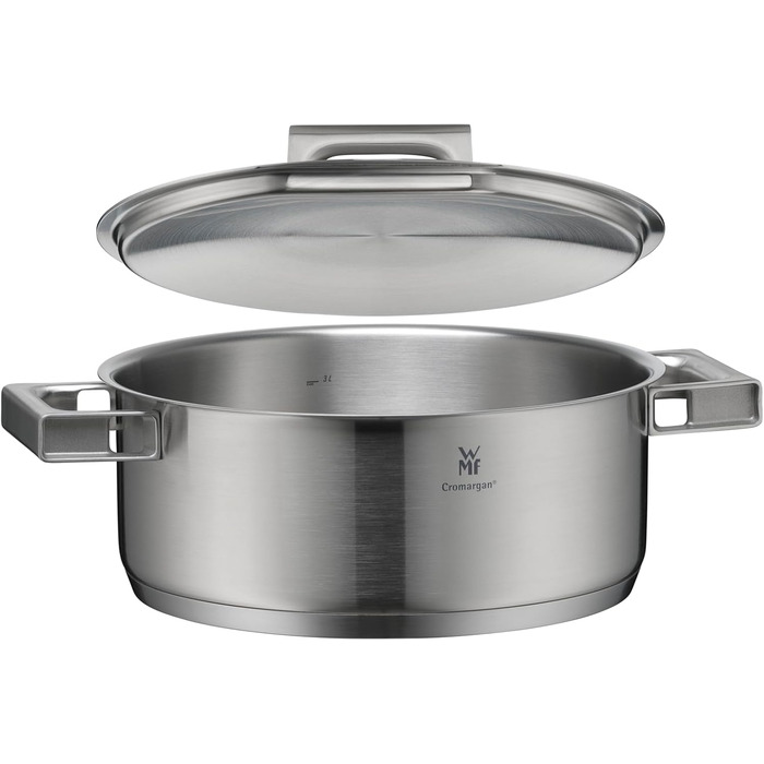 Каструля WMF Ultimate Cool 24 см з нержавіючої сталі Cromargan з індукційним дном, 4.1л, з кришкою з нержавіючої сталі, з внутрішньою шкалою, з терморегульованими ручками, придатна для миття в посудомийній машині