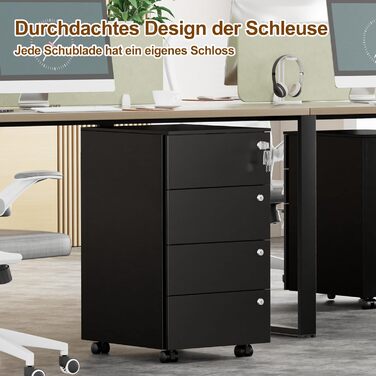 Роликовий контейнер HOMSTEEL з 3 замками, 4 шухлядами, для офісу та дому, білий (44 x 37 x 69.5 см)