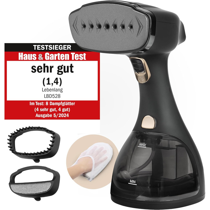 Пароочисник LEBENLANG Steamer - 1500W, 300ml, з рукавичкою та насадками | Професійний відпарювач для одягу, білизна та текстиль | Відпарювач для одягу, білизни та текстилю