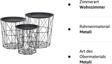 Набір з 3 металевих кошиків Журнальний столик Чорний журнальний столик зі знімними стільницями Диван Стіл Піднос Стіл Стіл для вітальні 3 Бічні столики