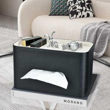 Скляниця для серветок GORESE з підносом, шкіряна, для офісу, дому, авто, ванної кімнати. Білий/Чорний колір