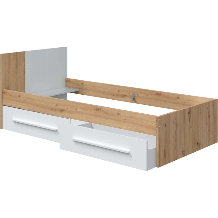 Ліжко дитяче Habitdesign Noa з 2 шухлядами, білий та дуб Nodi, 97x77x196 см (без ламелей)