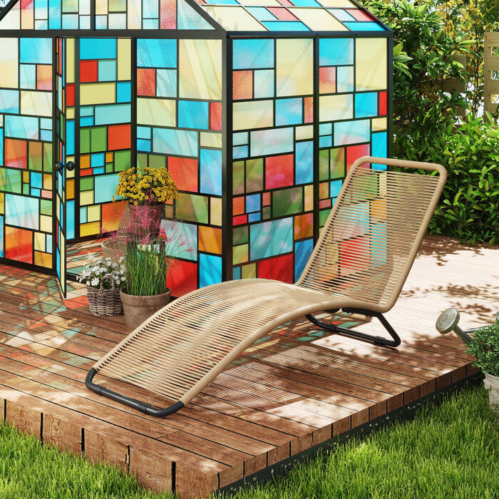 Розкішний шезлонг з ротангу, S-подібний дизайн, плетіння з ротангу, каркас зі сталі, колір - коричневий