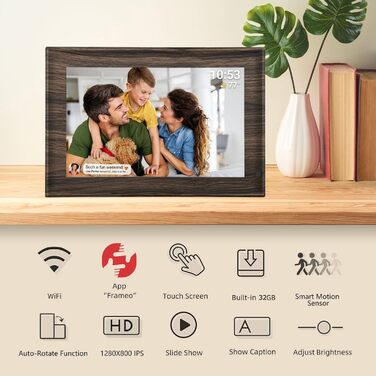 Цифровий фоторамка Frameo з Wi-Fi, 32GB, 10.1 дюйма, сенсорний екран, автоповорот, датчик руху, Frameo App для обміну фотографіями з будь-якого місця
