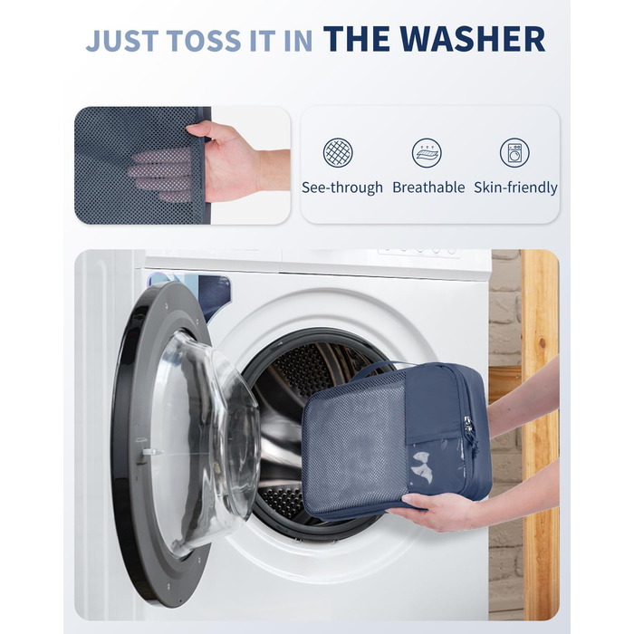 Набір органайзерів для валізи ECOHUB, 6 шт., дорожні компресійні сумки з ID-тегами, дихаючі органайзери для одягу та рюкзака з переробленого матеріалу (Синій)