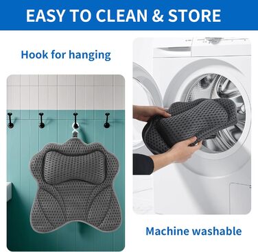 Подушка для ванни 4D сітка з присосками, підтримка шиї, плечей, голови та спини, сіра