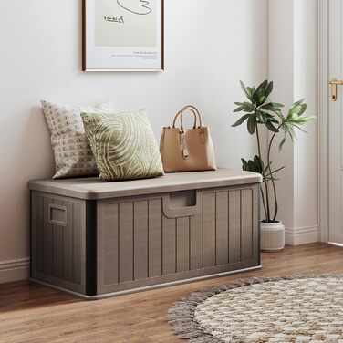 Ящик садовий COSTWAY 378 л, водонепроникний, з кришкою на замок, для подушок та інструментів, коричневий