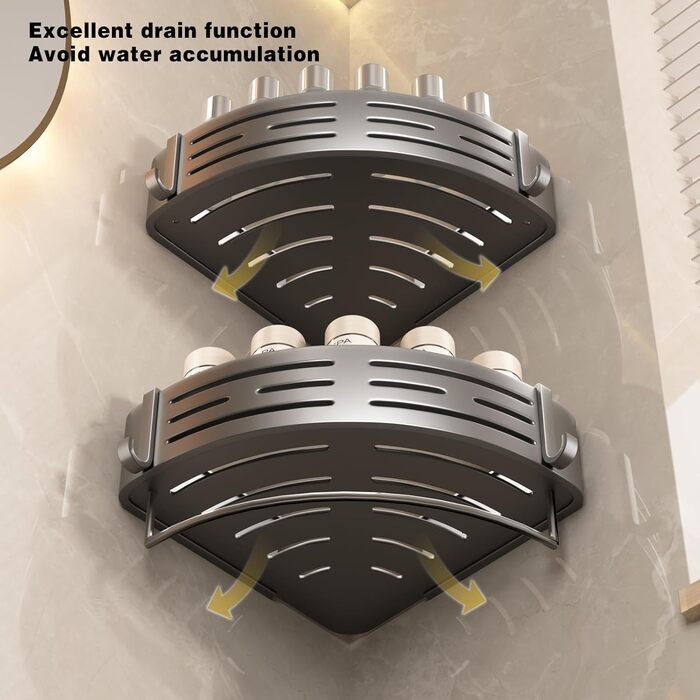 Поличка для душу Voldra без свердління, кутова поличка для ванної кімнати з присосками, металева поличка для душу з тримачем для рушників (2 шт., сіра)