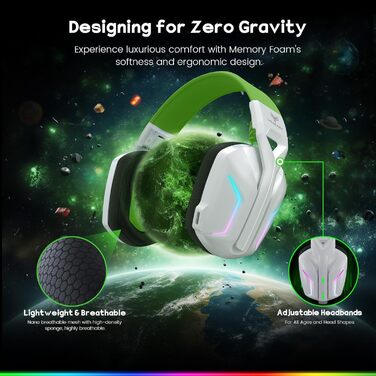 WESEARY WG1 Бездротові ігрові навушники з мікрофоном 2.4G для PS5, PS4, PC, Switch, Mac, Bluetooth, 7.1 Surround Sound, шумозаглушення, LED підсвітка, 50 годин роботи, Jade-Nebel