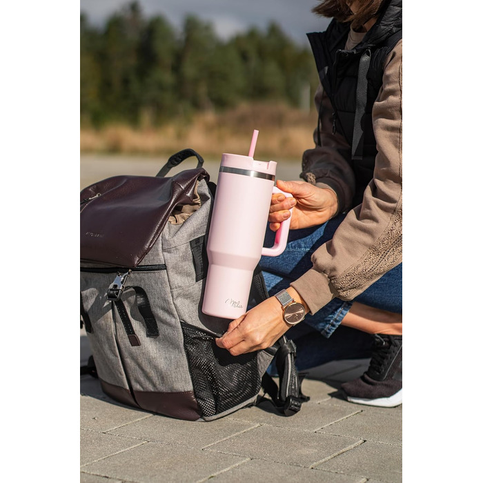 Термокружка Milu 1200 мл з трубочкою та ручкою – подарунок на Великдень для жінок та чоловіків. Ідеї подарунків для тата, мами, друга, подруги. Подарунки на День батька та День матері. Подарунки для дідуся та бабусі (1200 мл, Blossom Pink)