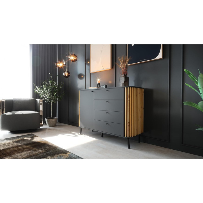 Комод Newroom Wild Oak Grey - 92x88x40 см - Сучасний Сервант для вітальні/спальні/їдальні