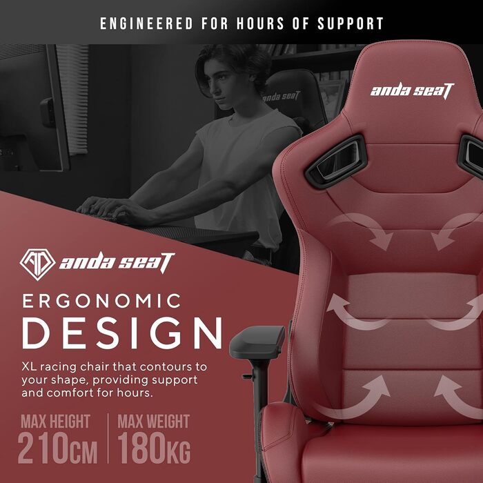Крісло ігрове Anda Seat Kaiser 2 XL Leder – ергономічне, з підлокітниками 4D, підголовником та поперековою підтримкою (каштанове)