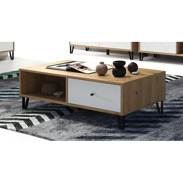 Тумба Trendteam Smart Living Touch з масиву дуба Artisan/білий колір - комод з 2 дверцятами та 4 відділеннями (110x37x60 см)