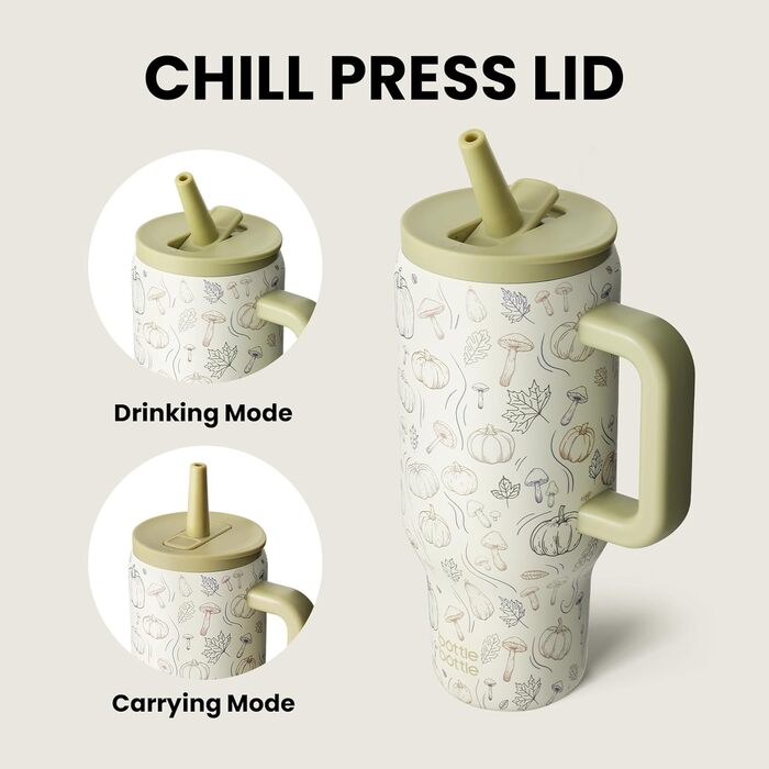 Термокружка-пляшка з нержавіючої сталі 900мл з ручкою та трубочкою – BPA-free, подвійні стінки, без витоку – для подорожей, офісу, навчання, спорту та як подарунок (дизайн «Кропива»)