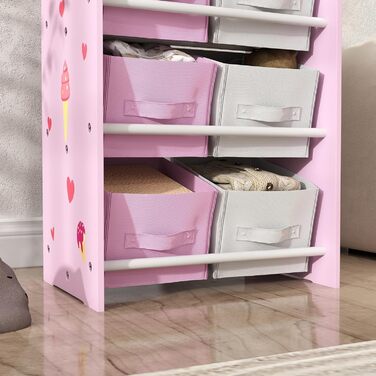 Дитяча полиця для іграшок AIYAPLAY з 6 коробками з фетру, 43x30x60 см (Рожева)