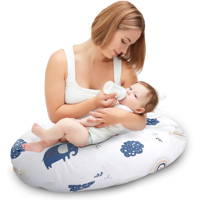 Подушка для сну Tottsy Baby Seitenschläfer - 190 см, для сну на боці, з м'яким чохлом Oeko-Tex, принт у крапку на сірому кольорі (подушка, райдуга)