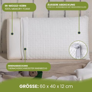 Подушка з піною з пам'яті 70 см: ергономічна, гіпоалергенна, знімний чохол, ортопедична підтримка шиї, проти болю в шиї, сертифікат Öko Tex