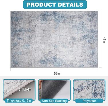 Килимок під офісне крісло 90x120 см, захист для підлоги, антиковзаюча підкладка, для ламінату та плитки (120 x 150 см, блакитно-сірий абстрактний)