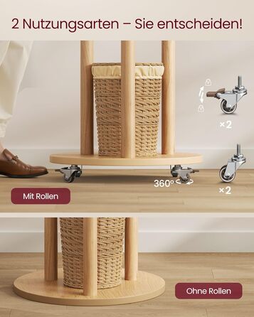 Вішалка для одягу VASAGLE з 11 гачками та 3 полицями, на коліщатках, з масиву дерева, для передпокою, спальні, вітальні, RCR023B01 (натуральний колір)