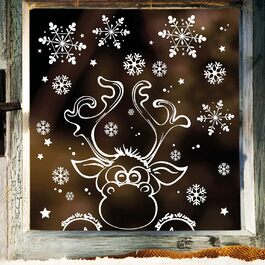 Віконна картина Різдво з REH та зимовим пейзажем (Маленький лось)