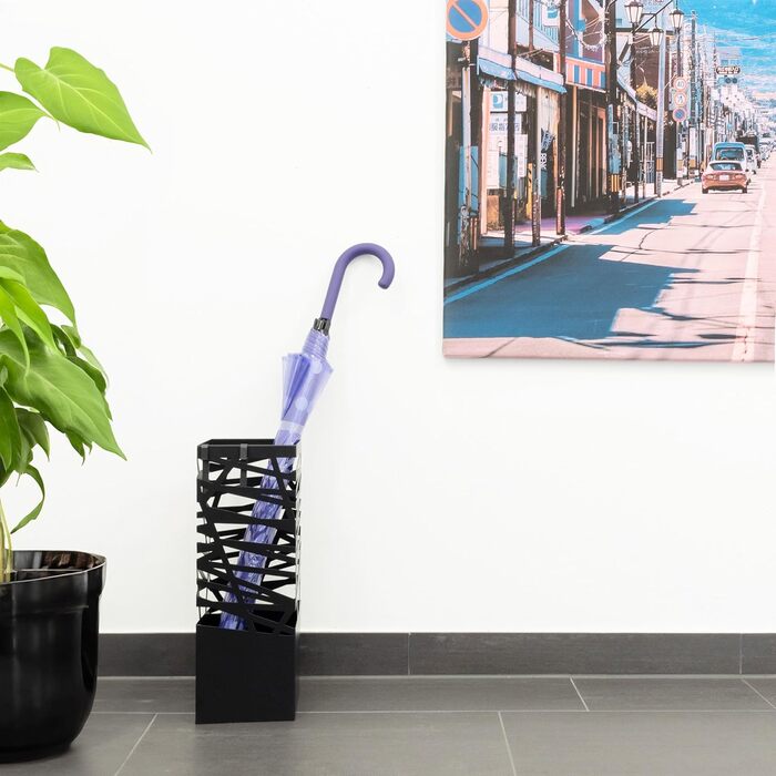 Підставка для парасоль підставка 'Maxi' з металу з піддоном для збору води та гачками - Економія місця 34x14x46 см - Елегантний чорний колір - Ідеально для декорування прихожого та входу (Classic - Чорний)