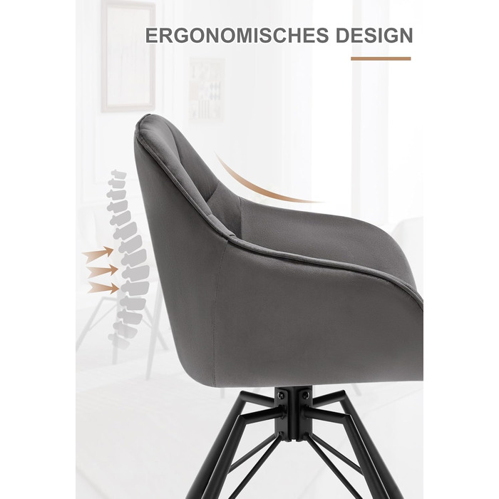 Крісла для їдальні WOLTU (4 шт) з оббивкою з велюру, сірого кольору, з підлокітниками та поворотним механізмом