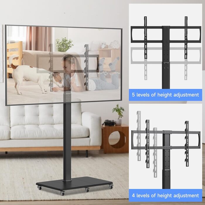 Підставка для телевізора на колесах, регульована по висоті, для екранів 42-70 дюймів, до 40 кг, VESA 600x400 мм