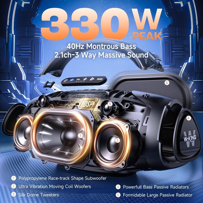 W-King Bluetooth Колонка 330W Peak, 200W RMS, 7.5