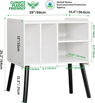 Стіл для програвача вінілу, підставка для програвача в стилі середини століття з місцем для зберігання до 150+ платівок, шафа для вінілових платівок з регульованими полицями (білий)