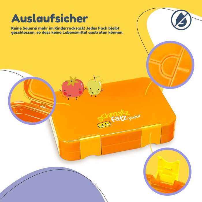 Коробка для сніданку SCHMATZFATZ Junior для дітей з відділеннями / коробка для сніданку без BPA для дітей / Коробка для Бенто для дітей коробка для хліба / коробка для закусок / ідеально підходить для школи, дитячого садка та подорожей (Помаранчевий)