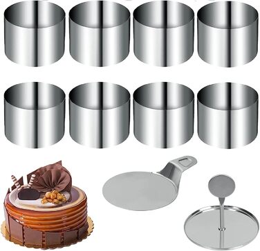 Десертні та обідні кільця CASMIG, набір невеликих кілець, форми для міні-тортів з 8 предметів, 8 кілець, 1 підйомник, амп для випічки тортів, аксесуари зі срібла