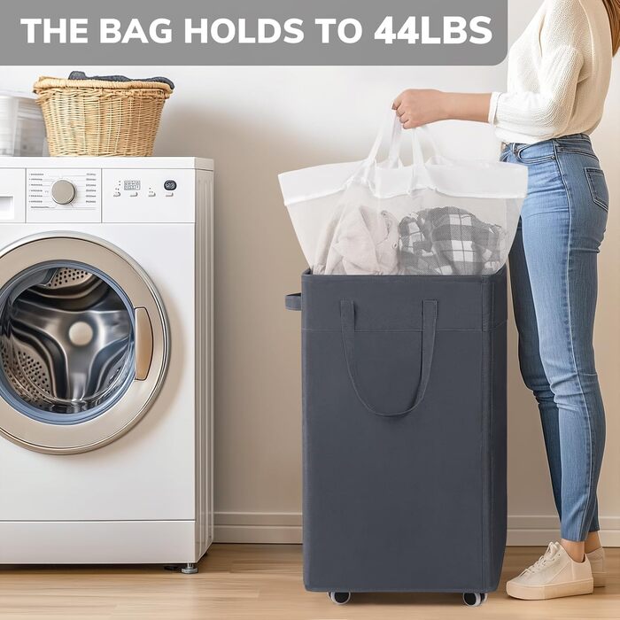 Кошик для білизни на колесах Goodpick 75L з знімним мішком для прання, сірий