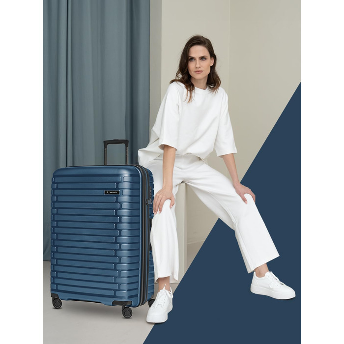 Набір валіз Pactastic Hartschalen 3-в-1: міцний поліпропілен, розширюваний, TSA-замок, 4 колеса | для жінок та чоловіків (Collection 04) (Navy Blue Metallic)