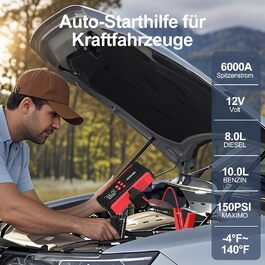 Портативний акумулятор для запуску авто 7000A з компресором 150PSI, 12V, 8L бензин/10L дизель, з прикурювачем та LED ліхтариком