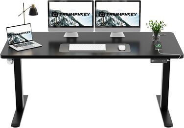 Електричний стіл 160x60 см, регульована висота, чорний, без швів, для комп'ютера
