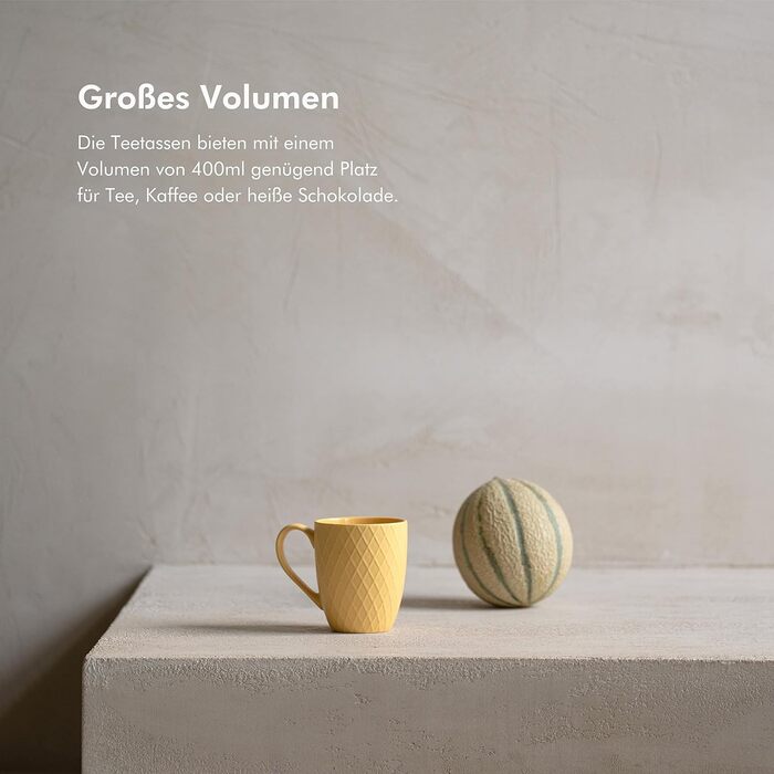 Набір кавових чашок KIVY 6 шт. по 400 мл - великі кавові чашки, чайні чашки, керамічні чашки, сучасний глечик для кави