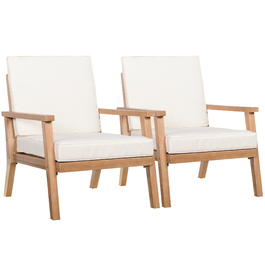 Outsunny Garden Chairs Набір з 2 зручних садових крісел з подушками, з деревини тополі, для балкона та саду, 66x77.5x74.5 см | Aosom