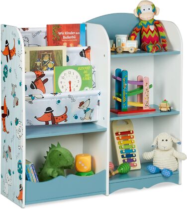 Дитяча полиця Relaxdays, 7 відділень для книг та іграшок, мотив собаки, ВхШхГ 84 х 86 х 26 см, полиця для дитячої кімнати, барвиста