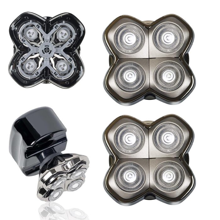 Запасні ротаційні голівки для електричної бритви (4 шт.) — сумісні з Pitbull Skull Shaver, Butterfly Kiss Pro, для обличчя та тіла, сірі (набір 2 шт.)