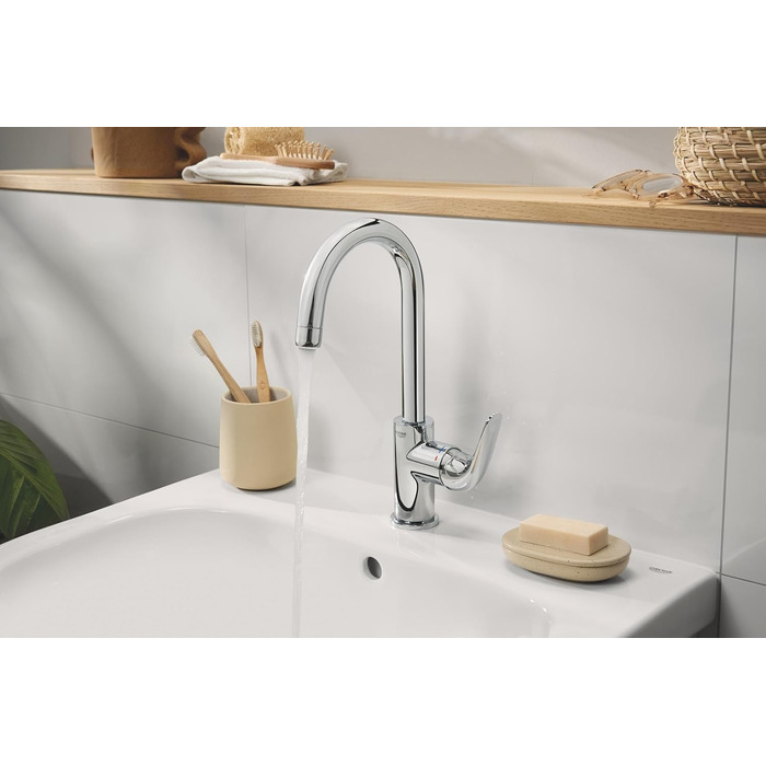 Змішувач для ванної кімнати GROHE Swift, високий, водозберігаючий, хром, 31 см, з інструментом 3-в-1, для встановлення на раковину