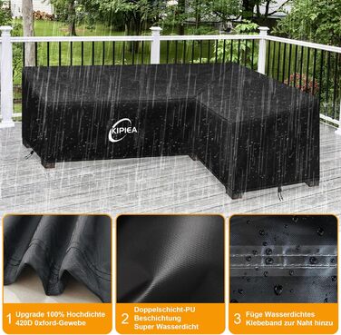 Водонепроникний чохол для сауви L-подібної форми Kipiea, 420D, для саду, захист від вітру, 250x250x85x78 см / 250x200x85x78 см