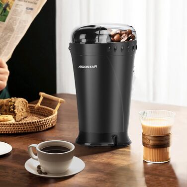 Кавомолка електрична Aigostar для кави, спецій та горіхів, нержавіюча сталь, 60г, 200 Вт, чорна (2 шт)