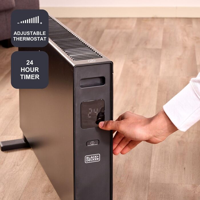 Конвектор BLACK+DECKER BXCSH1800E, 1800 Вт, 1800W, чорний, з можливістю кріплення на стіну, цифровий дисплей