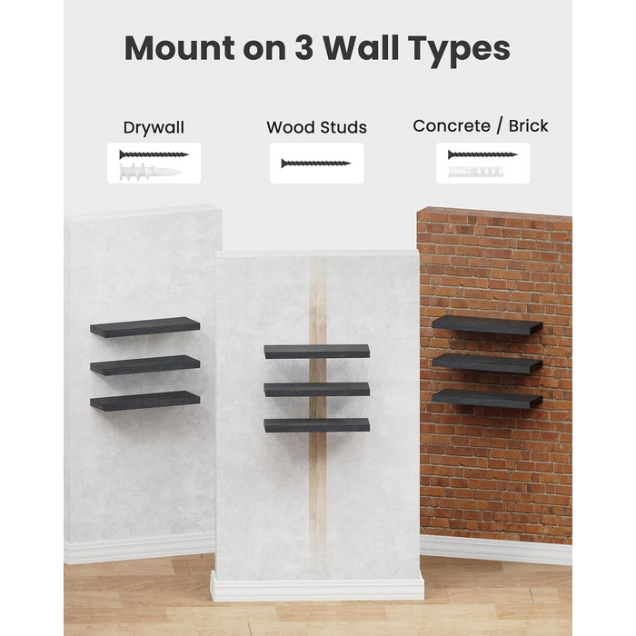 Полиця настінна Wandregal 40 см, набір 3 шт, біла плаваюча полиця, сучасний декор для спальні, кухні, офісу, вітальні (40x14x3 см)