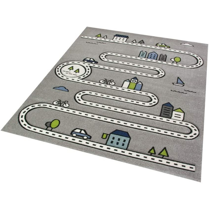 Дитячий килим з мериноса вуличний килим для хлопчиків з вулицями і будинками сірого кольору розмір 140x200 см