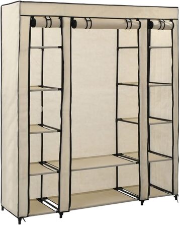 Тканинний шафа VidaXL з відділеннями, Вішалки для одягу, складаний Шафа, гардероб для кемпінгу, гардероб для вітальні, спальні, підвалу, 150x45x176 см (кремовий)