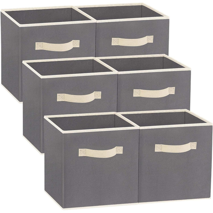 Тканина для коробки для зберігання Mkitnvy, 6 шт. 33 x 38 x 33 см Складні кубики для зберігання, середні декоративні тканинні коробки для зберігання, для коробок, спальні, шаф, сірий