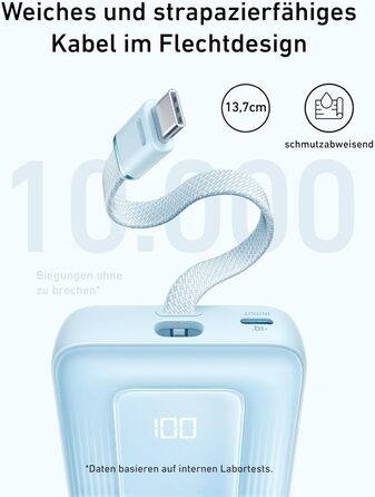 МАг 30 Вт, кабель USB-C, швидкий зарядний пристрій для iPhone 15, MacBook, Galaxy, Blue, 10 000