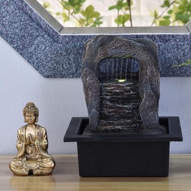Джерело води Zen'Light Dao від Zimmerbrunnen: Будда, LED-підсвітка, для медитації та релаксації. Декор Фен-Шуй, висота 26 см, горіх